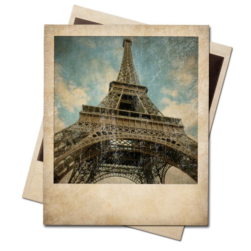 Foto polaroid del instante de la torre Eiffel del vintage