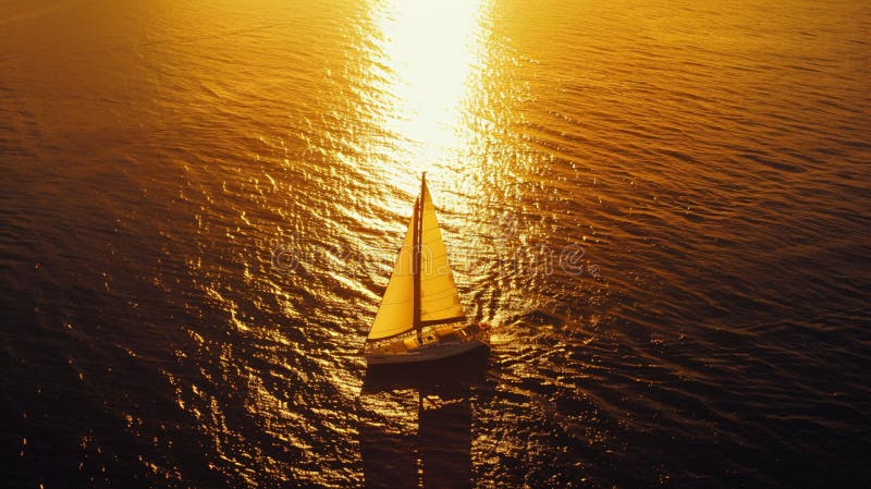 Foto på Yacht Luxury Sailboat Ocean Sunset Aerial View Yacht Luxury (Yacht Luxury) Spårefartygets vågvattenfoto stock illustrationer