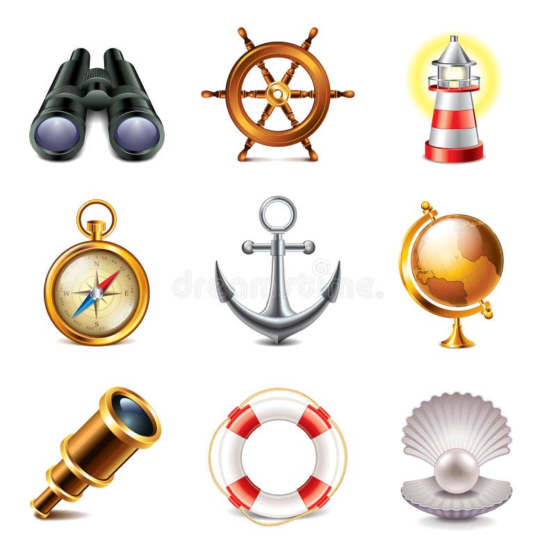 Foto-realistischer Vektorsatz der Marineikonen vektor abbildung Foto-realistischer Vektorsatz der Marineikonen vektor abbildung