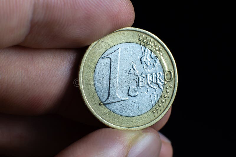 Foto van afsluiting van één euro Macromunten royalty-vrije stock afbeelding