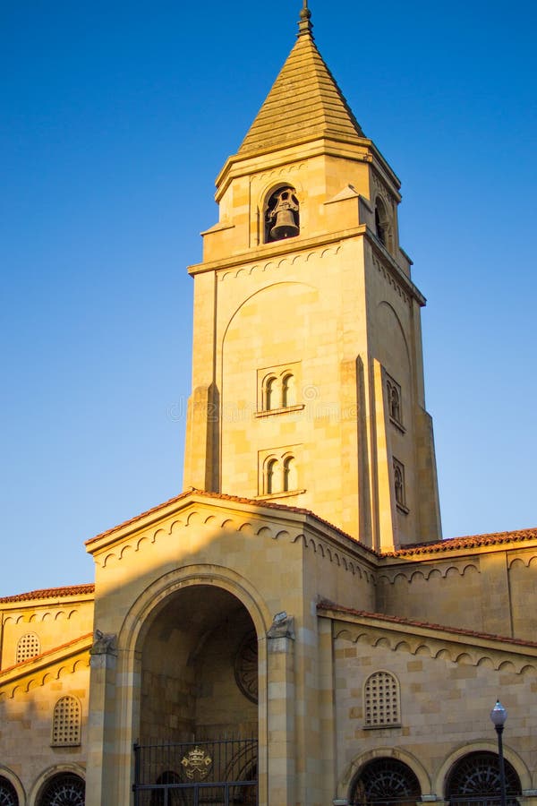 Vertical photo of the facade of San Pedro`s Church Iglesia de San Pedro in San Lorenzo beach, Gijon, Asturias Spain. Vertical photo of the facade of San Pedro`s Church Iglesia de San Pedro in San Lorenzo beach, Gijon, Asturias Spain.