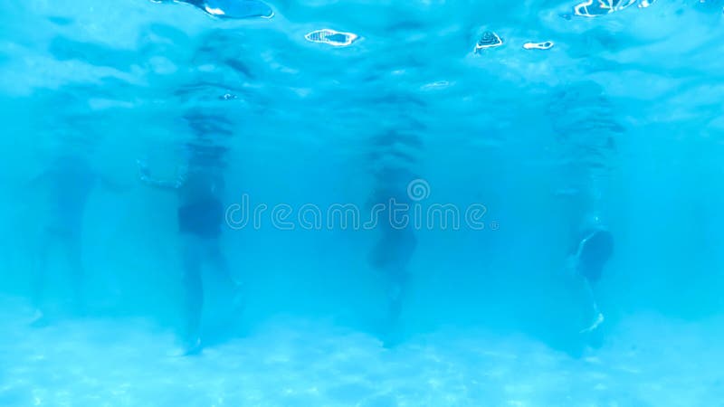Foto von unterhalb des Wassers von den Leuten, die öffentlich Swimmingpool am hellen sonnigen Tag stehen und schwimmen lizenzfreies stockbild Foto von unterhalb des Wassers von den Leuten, die öffentlich Swimmingpool am hellen sonnigen Tag stehen und schwimmen lizenzfreies stockbild