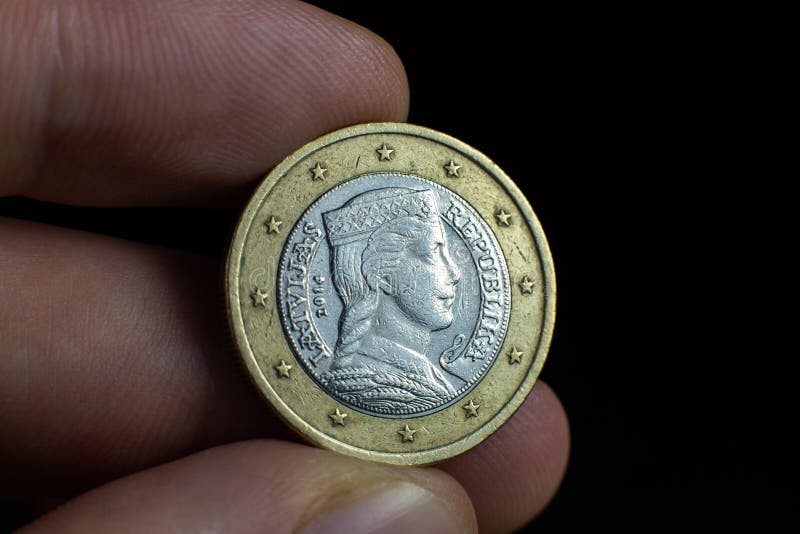 Foto voor afsluiting van één euro. macromunten royalty-vrije stock afbeeldingen