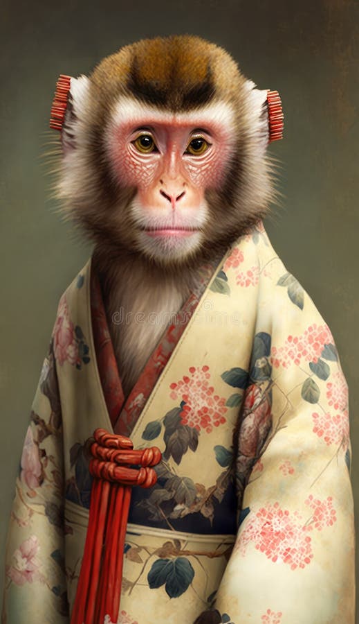 Fotografía De Vestimenta Cultural única : Elegante Animal De Mono En El Tradicional Ai Kimono Japonés Stock de ilustración - Ilustración de cabritos, modelos: 269678717