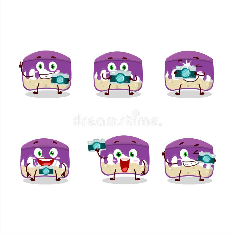 Fotograf Beruf Emoticon mit Trauben Kuchen Cartoon Charakter stock abbildung