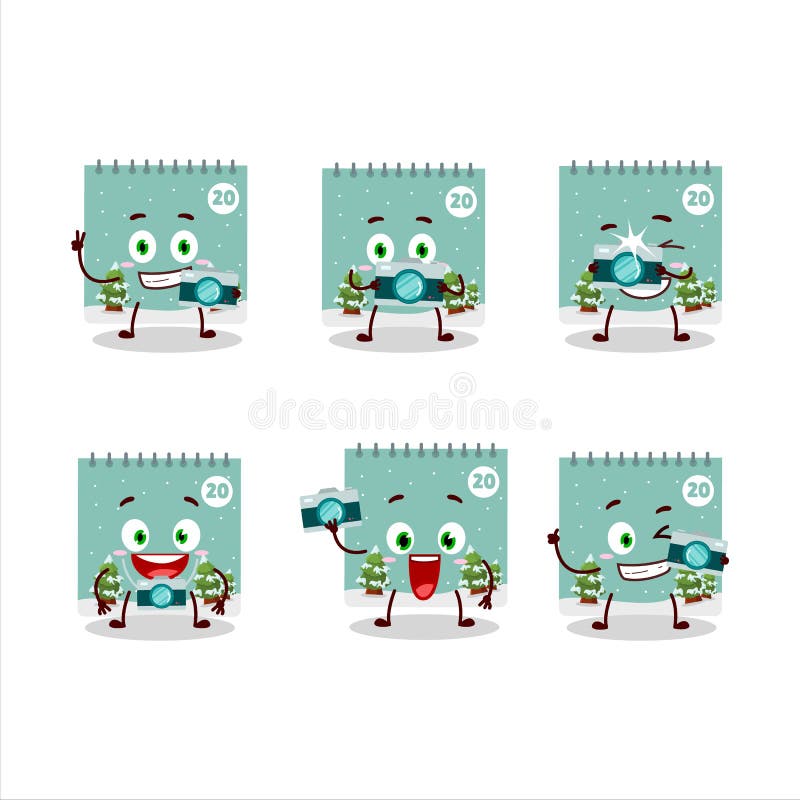 Fotograf emoticon profesie cu personaj din caricatură din calendarul 20 decembrie vector illustration