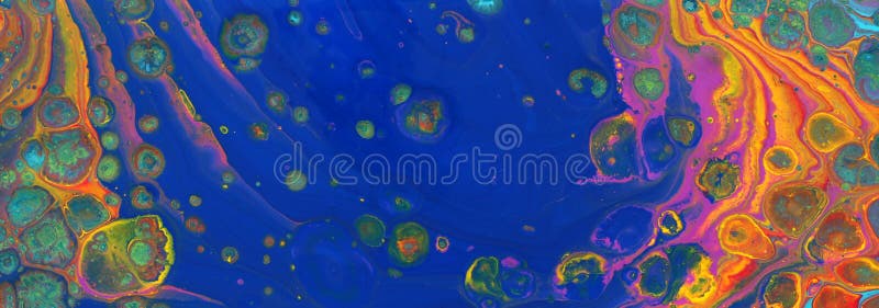 Fotografia fundalului abstract cu efect marbleizat. culori albastru galben violet și roșu creative. vopsea frumoasă. banner royalty free stock images