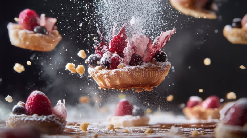 Fotografia lewitacji Berry Tart z Sugar Proszek royalty ilustracja