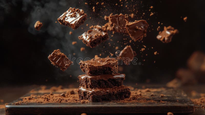 Fotografia lewitacji ciemnej czekolady Brownies royalty ilustracja