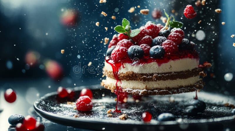 Fotografia lewitacji Creamy Berry Cake ilustracji