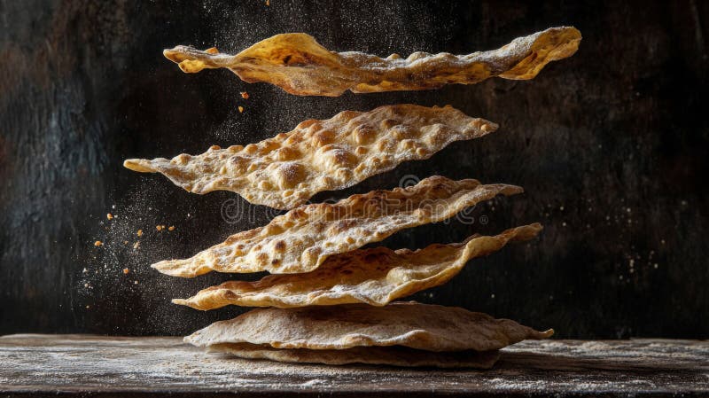 Fotografia lewitacji Crispy Golden Brown Dessert na ciemnym tle ilustracja wektor