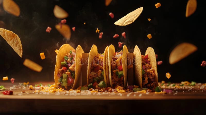 Fotografia lewitacji Tacos z latającymi chipsami ilustracji