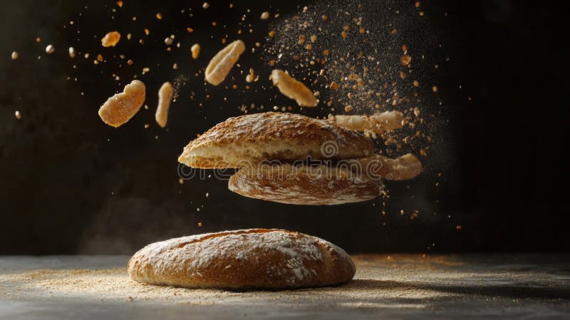 Fotografia lewitacji świeżo pieczonego chleba i krakersów royalty ilustracja