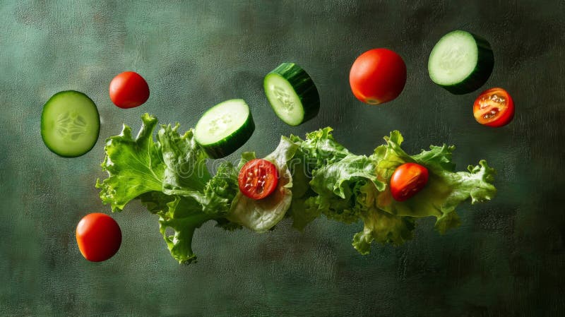 Fotografia lewitacji świeżych warzyw sałatowych ilustracja wektor