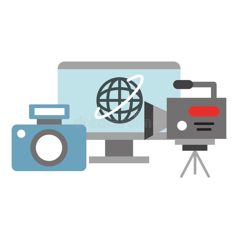 Fotograficznej kamery komputerowego kamera video wyemitowana wiadomość dnia royalty ilustracja Fotograficznej kamery komputerowego kamera video wyemitowana wiadomość dnia royalty ilustracja