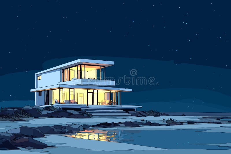 Fotografie de noapte a casei moderne iluminate izolate royalty free illustration