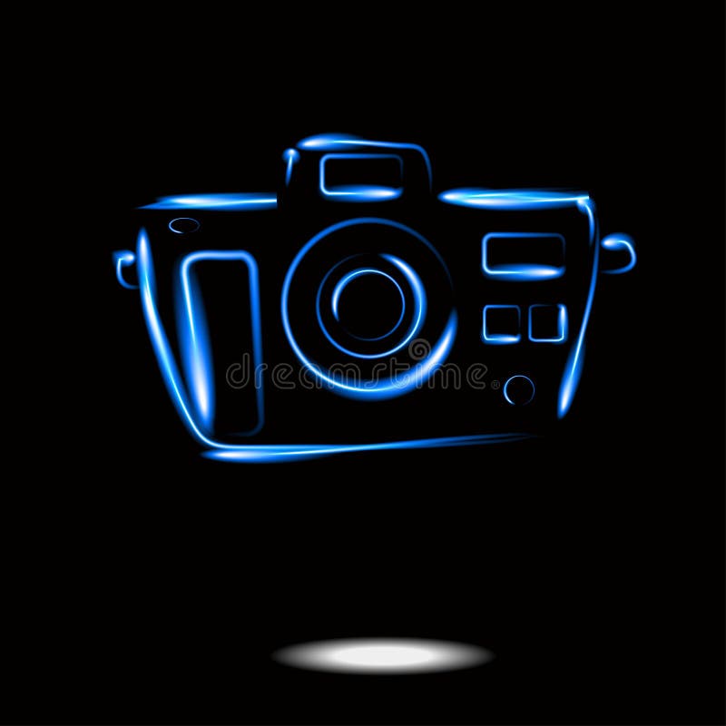 Fotografii kamery neonowa ikona odizolowywa Wektor eps ilustracji