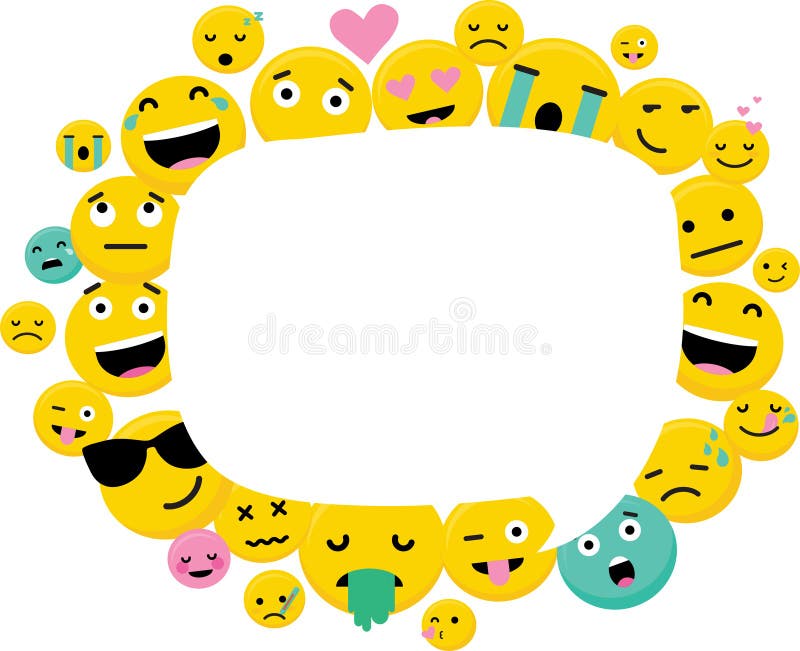 Fotografii rama z śmiesznym Emoji Pusta pusta przestrzeń dla teksta Set Emoji z różnym wektorem ilustracja wektor