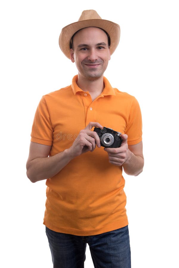 Fotografo con la retro macchina fotografica immagini stock Fotografo con la retro macchina fotografica immagini stock