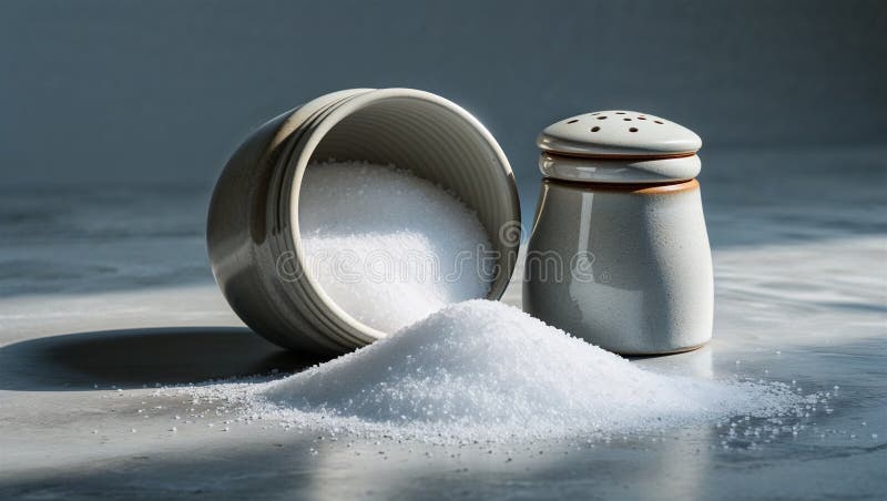 Fotorealistisches Bild eines Salzstreuers neben Keramik-Shaker lizenzfreie abbildung