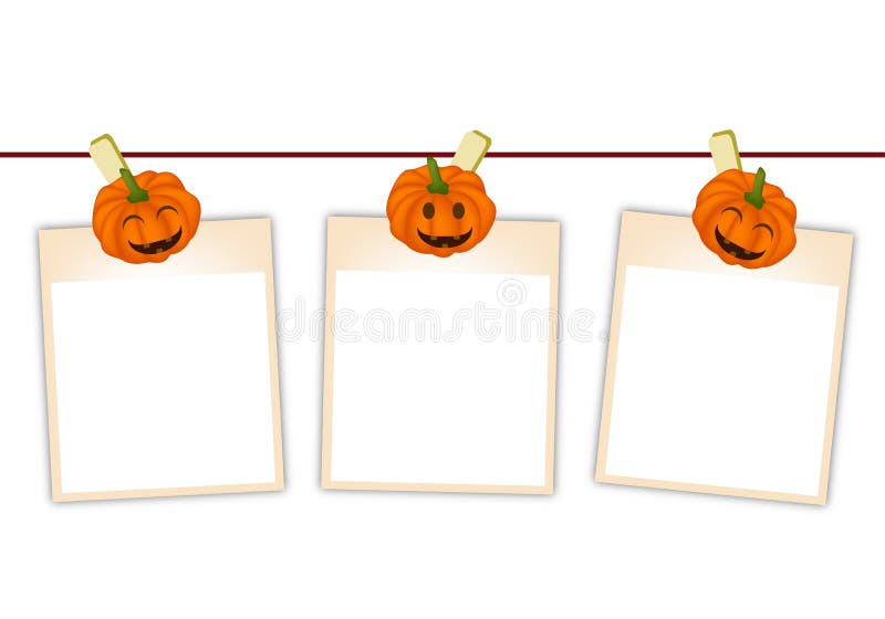 Fotos en blanco con la ejecución de la calabaza de Halloween en cuerda para tender la ropa stock de ilustración Fotos en blanco con la ejecución de la calabaza de Halloween en cuerda para tender la ropa stock de ilustración