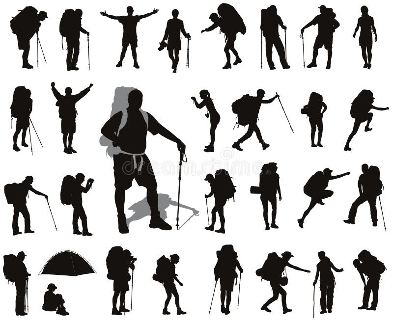 People with backpack vector silhouettes set. EPS 8. People with backpack vector silhouettes set. EPS 8