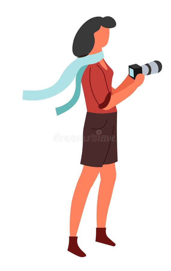 Fotógrafo aislado cámara del carácter femenino de la foto con el dispositivo digital ilustración del vector Fotógrafo aislado cámara del carácter femenino de la foto con el dispositivo digital ilustración del vector
