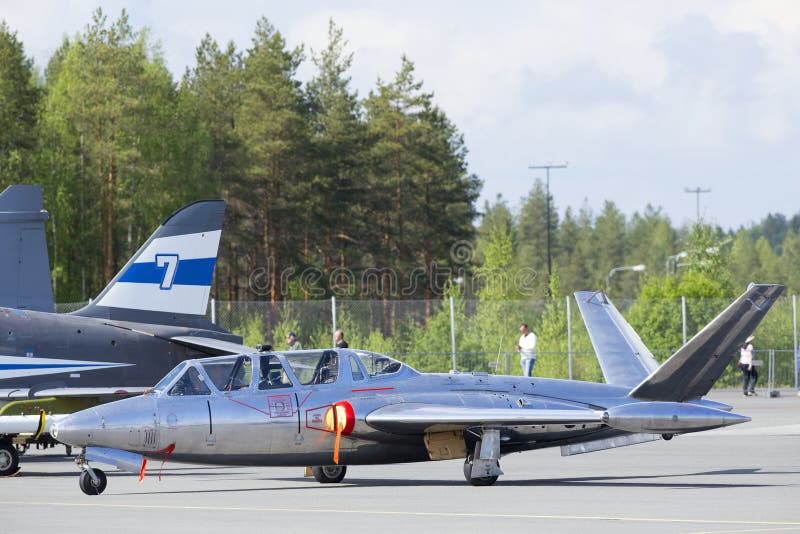 Fouga Magister jet fighter on the ground.