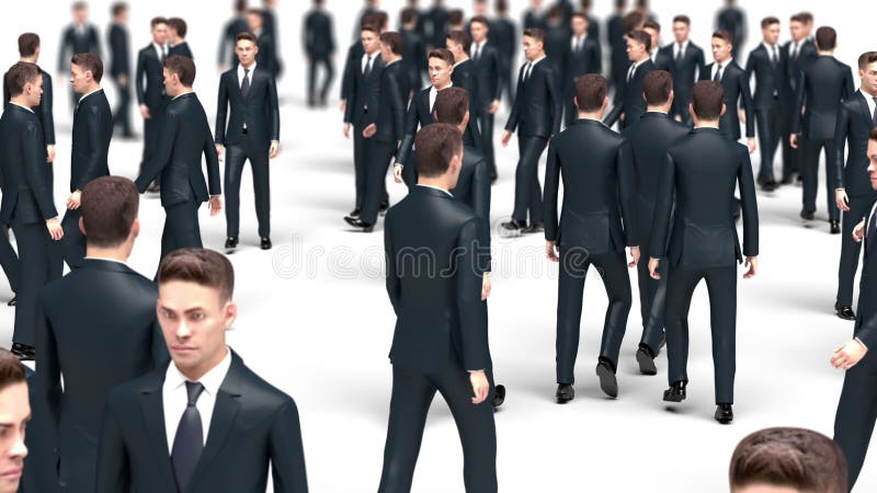 Foule d'hommes d'affaires marcheurs 3d animation