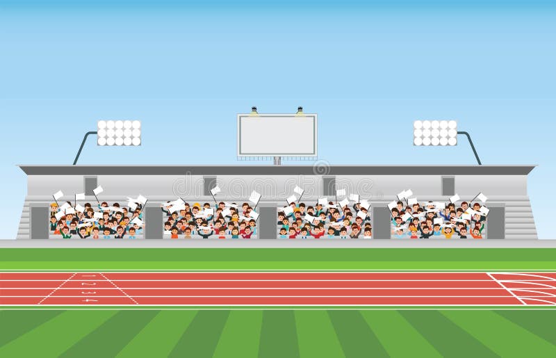 Foule dans la tribune de stade au sport encourageant illustration stock Foule dans la tribune de stade au sport encourageant illustration stock
