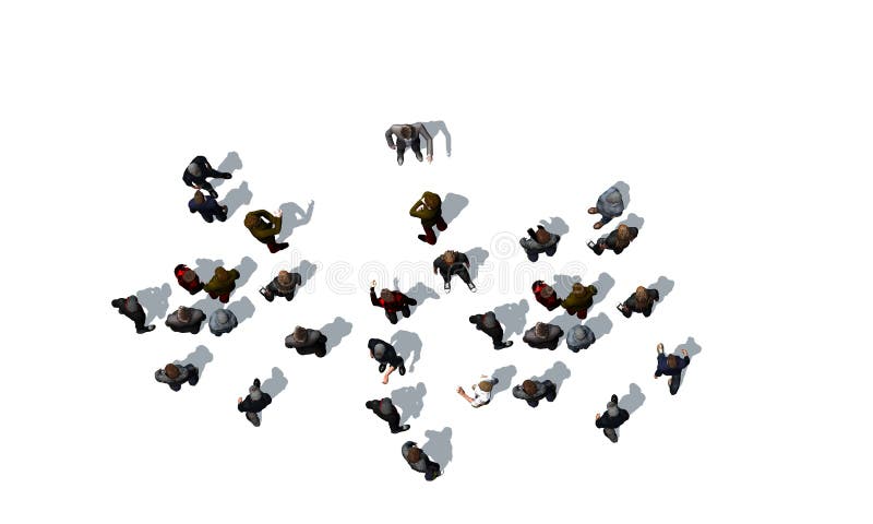 Foule de dessus-vue de personnes d'isolement sur le fond blanc - rendu 3D