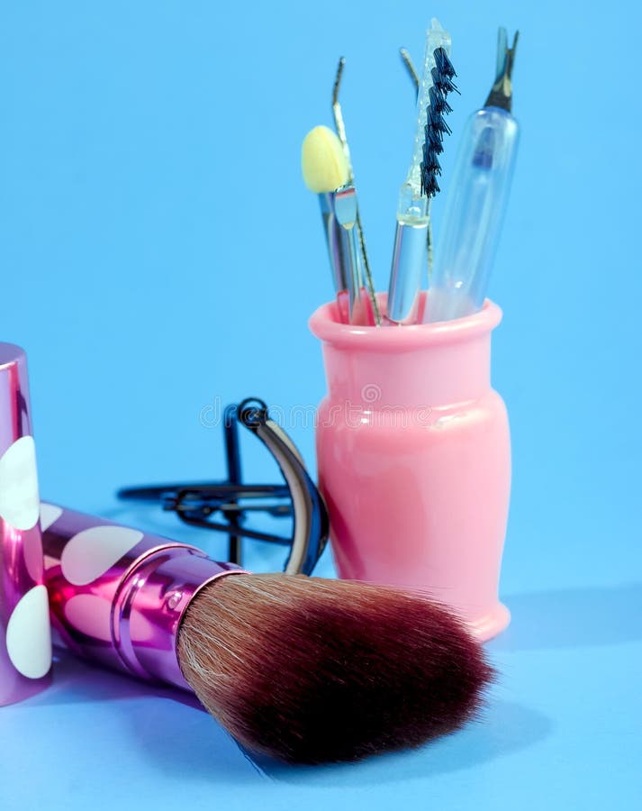 Foundation Makeup Brush Represents Eyelash Curlers and Brushes Stock Photo Image of