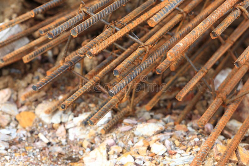 Foundation steel for home building stock image