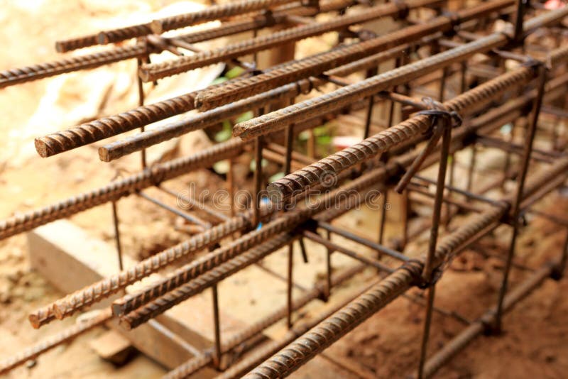 Foundation steel for home building stock image
