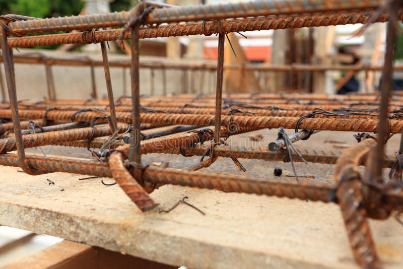 Foundation steel for home building stock photography