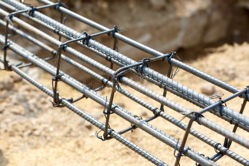 Foundation steel for home building stock image