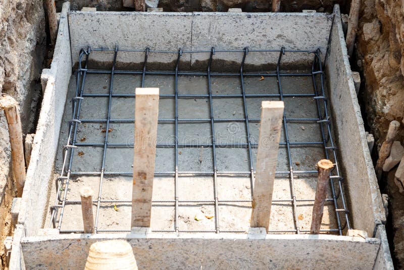 Foundation steel for home building stock image