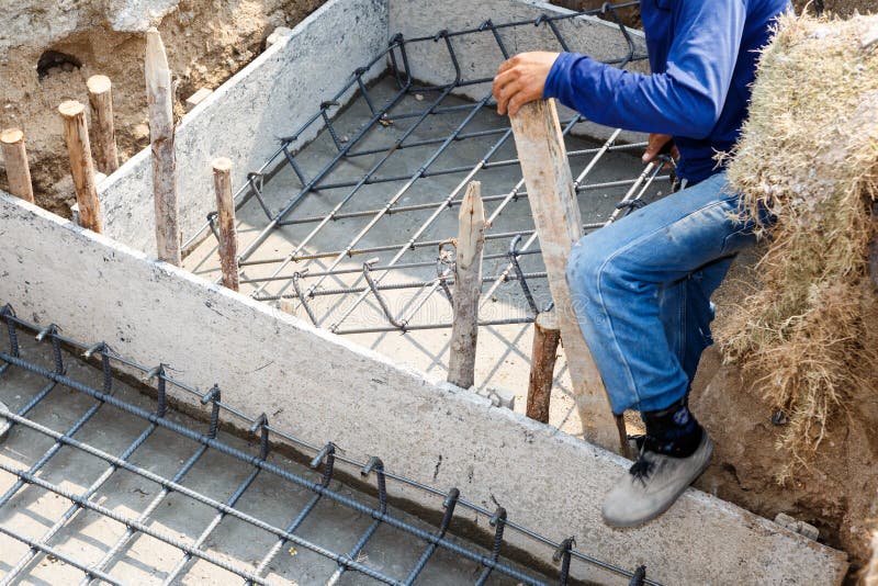 Foundation steel for home building stock photography