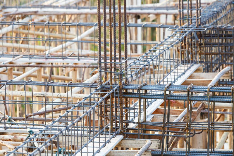 Foundation steel rod for house building stock photo