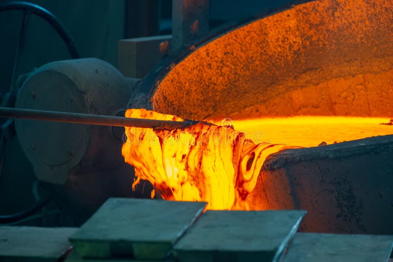 Foundry Molten Metal Poured from Ladle into Moul Stock Photo Image