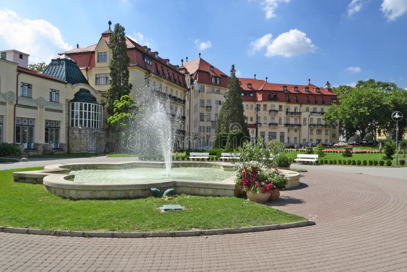 Fountain and buildings in piestany spa