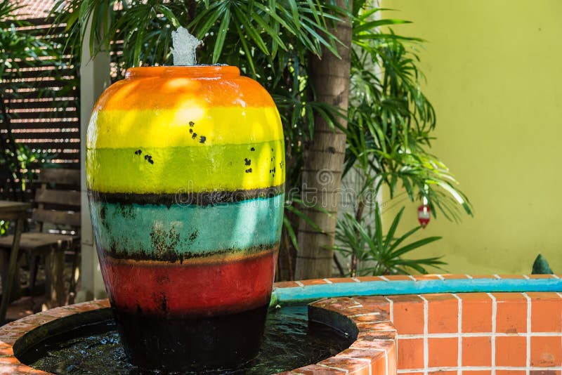 Fountain decoration in the garden made by Clay pottery ceramic stock photos
