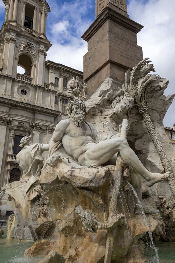 Famous Piazza Navona Rome, Italy. Statue of God River Ganges, Part of ...