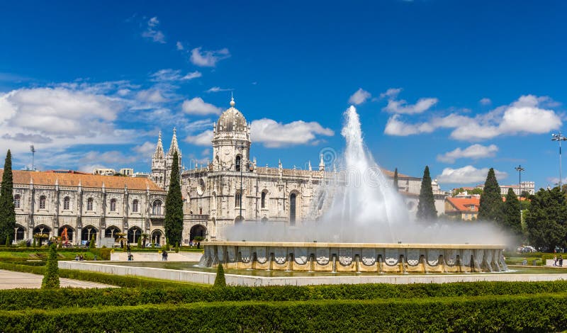 Fountain in front of Jeronimos Monastery in Lisbon