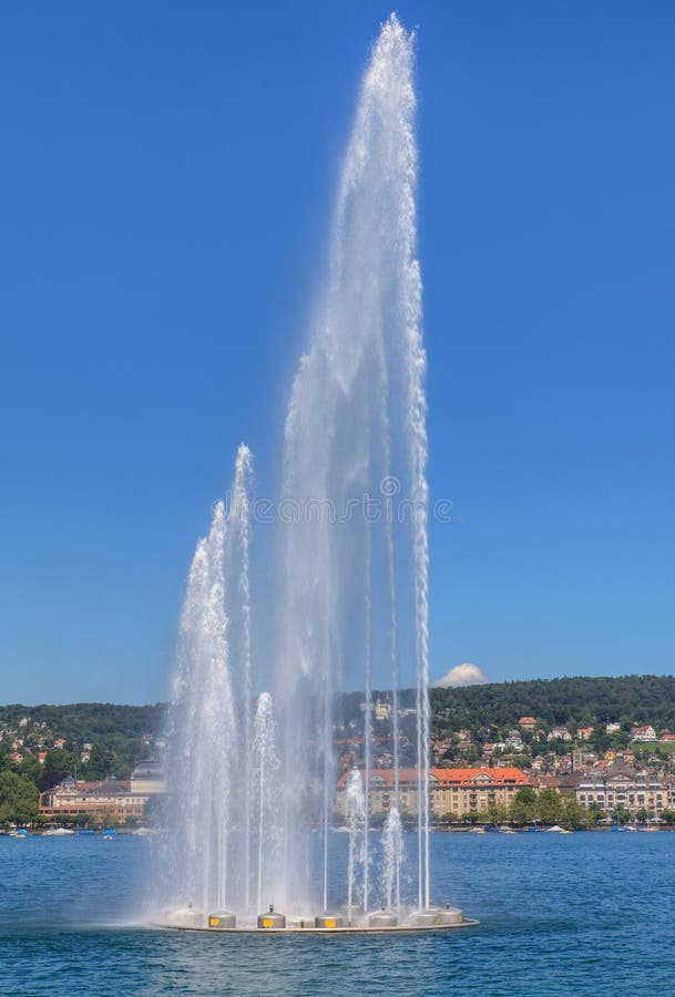 Fountain on Lake Zurich in Switzerland Stock Image Image of european