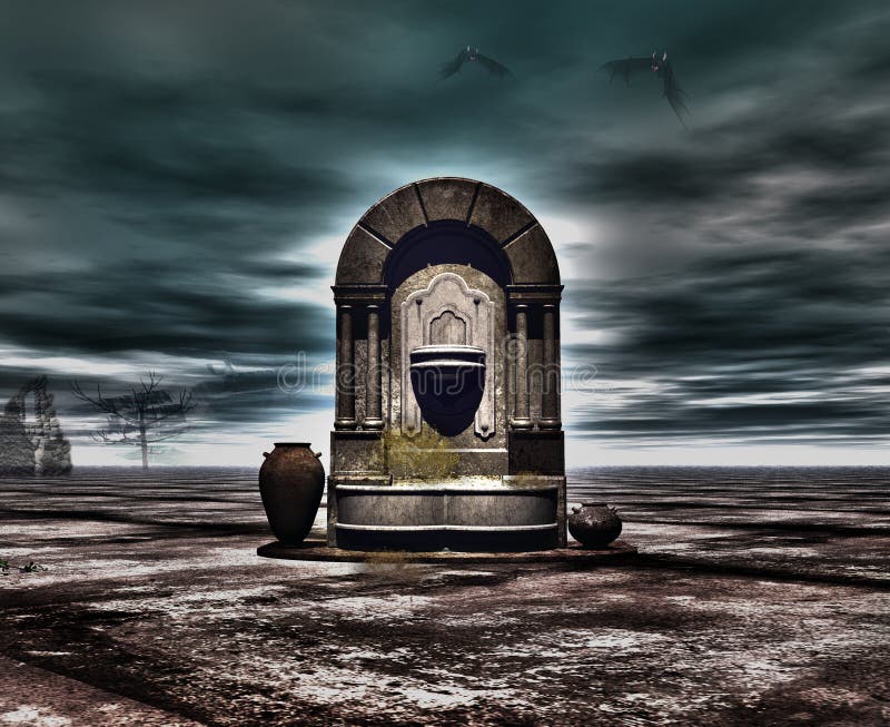 Well the night in the desert. Grass night sky background illustrations