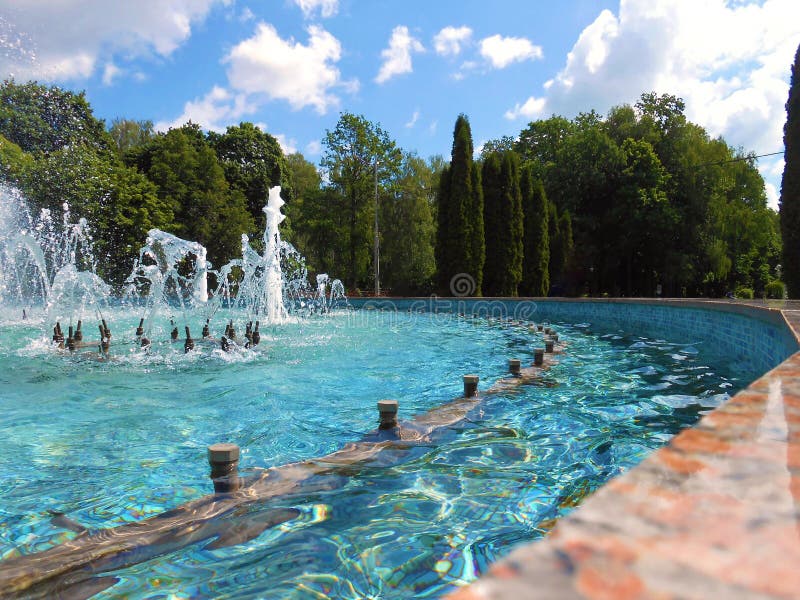 Fountain in the park. stock photo. Image of sunny, surface 119125310