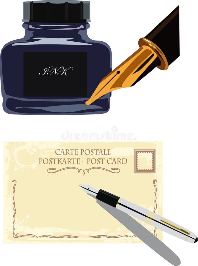 Fountain Pen and Bottle of Ink Stock Vector Illustration of greeting