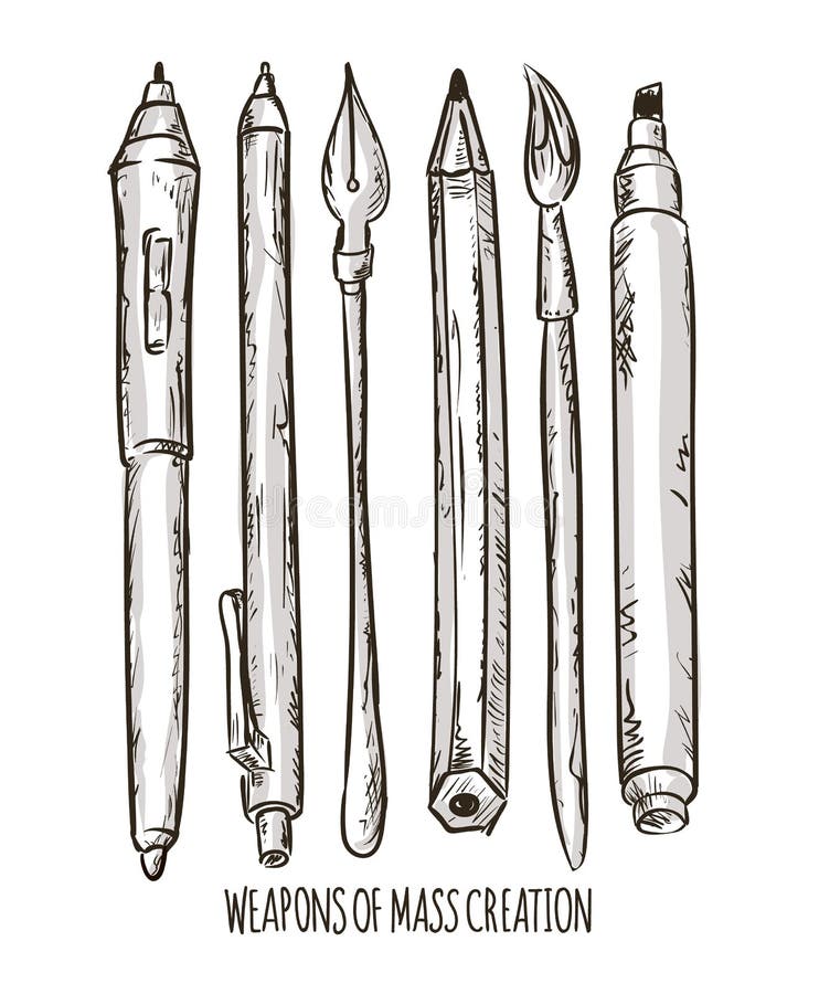 Fountain Pen and Brush Tools, Vector Illustration. Stock Vector