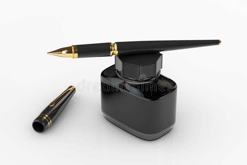 Fountain Pen with Ink Bottle Stock Illustration Illustration of